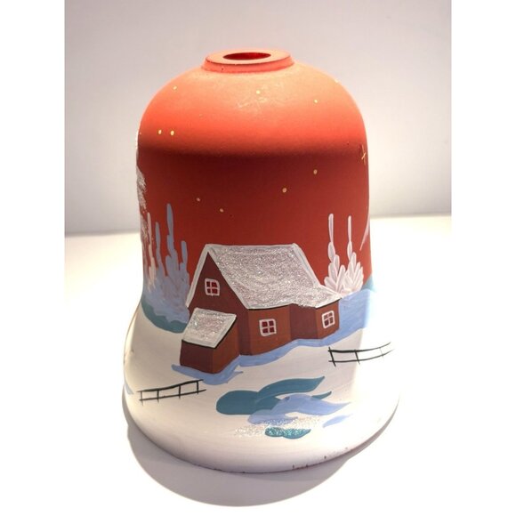 Christmas Fairy Light Tea Light Handpainted Glass Village Holder Bell Shaped 6” - Picture 3 of 11